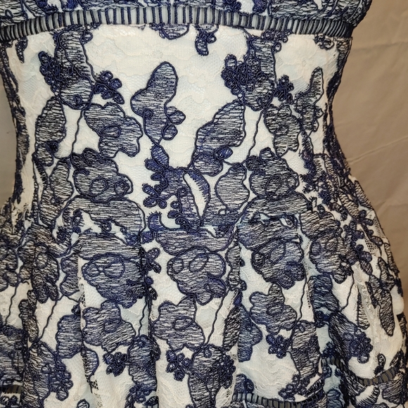 ELIZA J Navy Blue / White Embroidered Lace Formal Sleeveless Lined Dress Size 4P - Picture 3 of 14